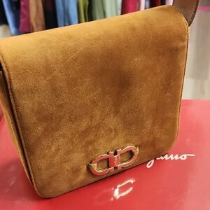 Salvatore Ferragamo Tan Suede Crossbody Bag